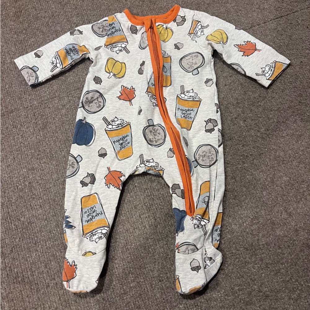 Mud Pie Gray and Orange Kids One Piece Footie